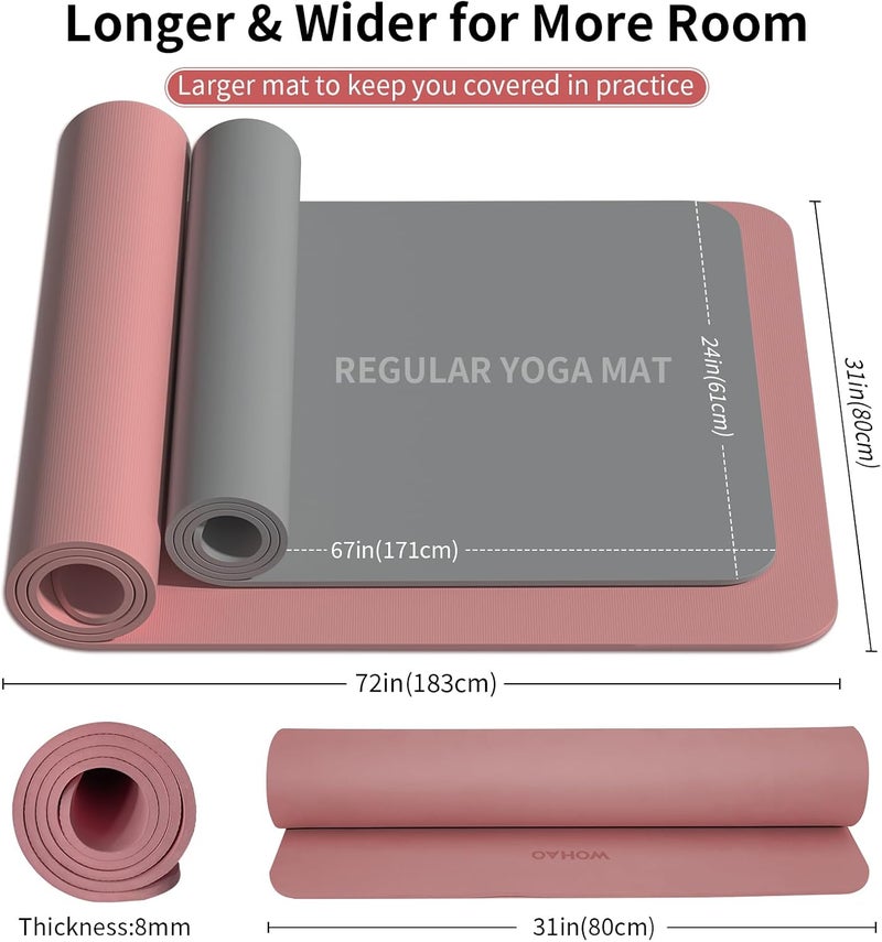 wohao Extra Wide & Thick 8mm Yoga Mat, 72"x31.5" Large Non Slip Exercise Mat, Premium POE Material for Superior Cushioning & Stability, with Strap for Home Gym, Pilates - Image 5